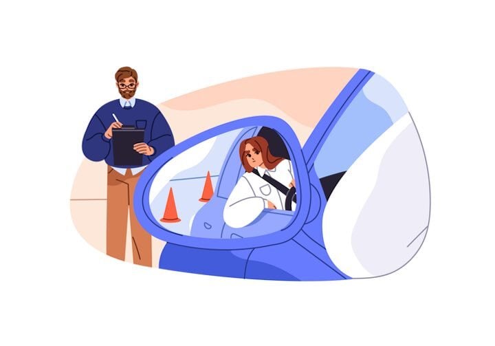 Certified driving instructor guides a student driver during a behind-the-wheel lesson