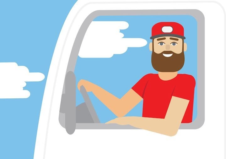 cartoon of a fleet driver smiling our driver side door