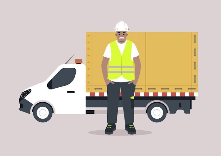 fleet driver in front of truck illustration