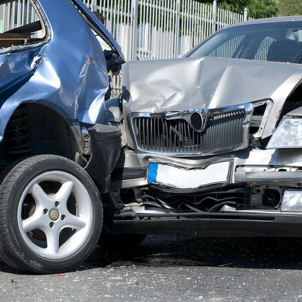 Image of a traffic collision where one car rear-ended another, Image of a traffic collision where one car rear-ended another,