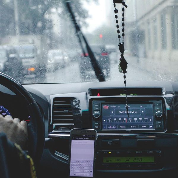 car driving in the rain
