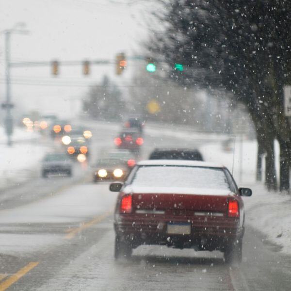 Cars on a snowy and icy road