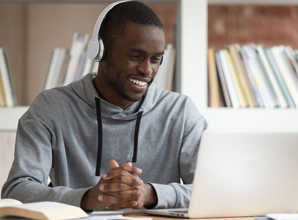 man taking class online